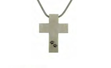 Cross Pendant With Paw Prints - Pewter-image